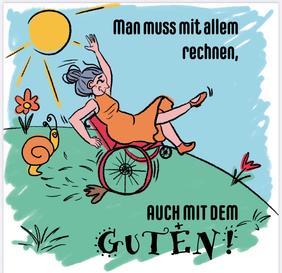 jubelnde Frau im Rollstuhl